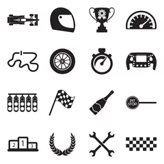 Foto op Plexiglas Formule 1 pictogrammen. Zwart plat ontwerp. Vectorillustratie. © andrej