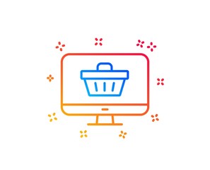 Online Shopping cart line icon. Monitor sign. Supermarket basket symbol. Gradient design elements. Linear web shop icon. Random shapes. Vector