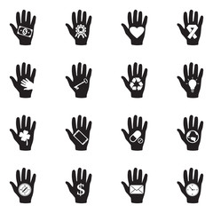 Hand Icons. Set 2. Black Flat Design. Vector Illustration.