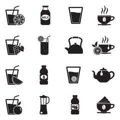 Healthy Drink Icons. Black Flat Design. Vector Illustration.