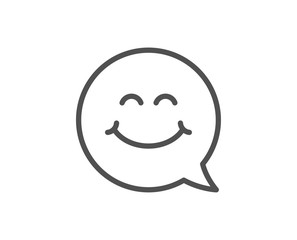 Smile face line icon. Happy emoticon chat sign. Speech bubble symbol. Quality design element. Linear style smile face icon. Editable stroke. Vector