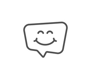 Smile chat line icon. Happy emoticon sign. Speech bubble symbol. Quality design element. Linear style smile chat icon. Editable stroke. Vector