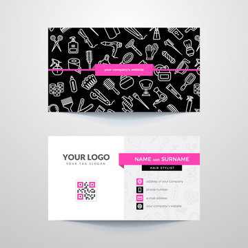 Business card template with hair salon symbols. Hairdresser. Barber.