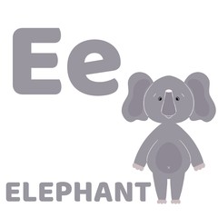 Baby alphabet with cute animals: 26 cards.   For children’s books and development children's cards and posters. Elephant.