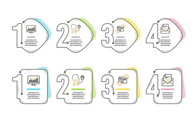 Refresh website, Statistics and Airplane icons simple set. Smile sign. Update internet, Financial report, Plane. Positive mail. Technology set. Infographic timeline. Line refresh website icon. Vector