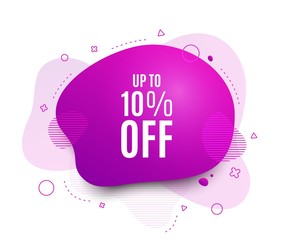Fluid badge. Up to 10% off Sale. Discount offer price sign. Special offer symbol. Save 10 percentages. Abstract shape. Color gradient sale banner. Flyer liquid design. Vector