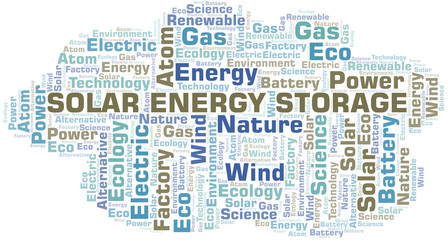 Solar Energy Storage word cloud. Wordcloud made with text only.