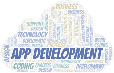 Obraz premium App Development word cloud. Wordcloud made with text only.