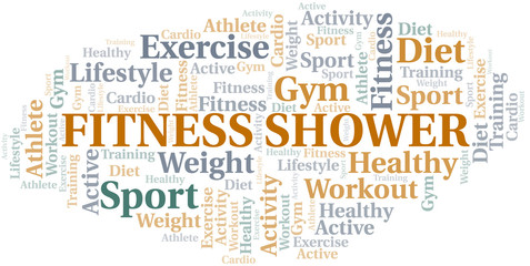 Fitness Shower word cloud. Wordcloud made with text only.
