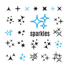 Sparkle lights stars set. Bright firework, decoration twinkle, shiny flash