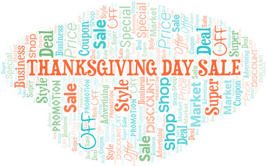 Fototapeta na wymiar Thanksgiving Day Sale Word Cloud. Wordcloud Made With Text.