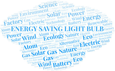 Energy Saving Light Bulb word cloud. Wordcloud made with text only.
