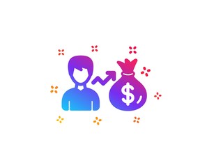 Businessman earnings icon. Dollar money bag sign. Dynamic shapes. Gradient design sallary icon. Classic style. Vector