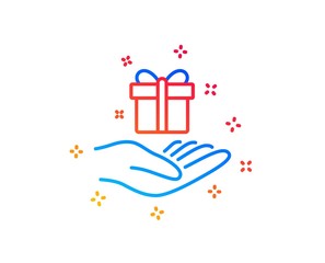 Loyalty program line icon. Gift box sign. Present symbol. Gradient design elements. Linear loyalty program icon. Random shapes. Vector