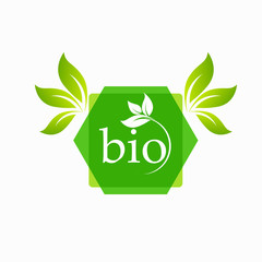 Bio Product, doodle organic leaves emblems, stickers, frames and logo