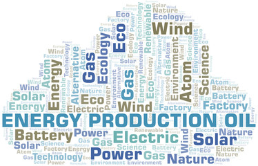 Energy Production Oil word cloud. Wordcloud made with text only.