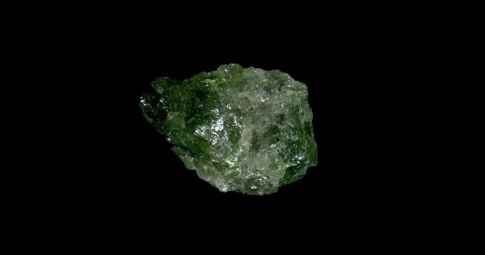 Green Diopside Mineral Turning on Black