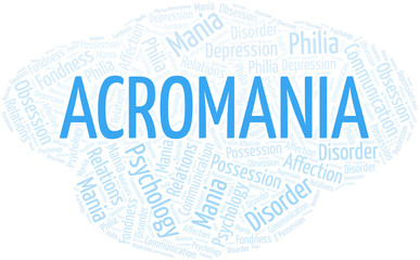 Fototapeta premium Acromania word cloud. Type of mania, made with text only.