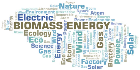 Biomass Energy word cloud. Wordcloud made with text only.