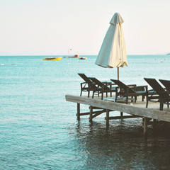 Beach Chairs on beautiful island, evening. - Image