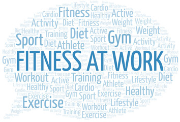 Fototapeta premium Fitness At Work word cloud. Wordcloud made with text only.