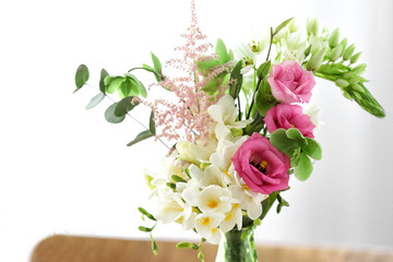 Beautiful bouquet with fresh freesia flowers