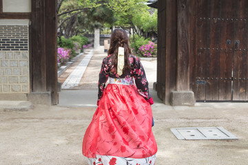 Woman in Korean traditional dress (Hanbok)