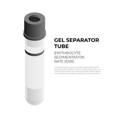 Gel separator vacutainer tube for ESR in isometric design, vector illustration isolated on white background. Vacuum tube with black cap infographic element, blood tube isometric icon.