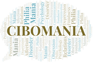 Obraz premium Cibomania word cloud. Type of mania, made with text only.