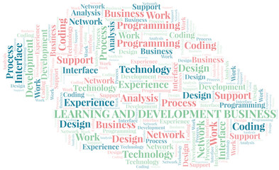 Obraz premium Learning And Development Business word cloud. Wordcloud made with text only.