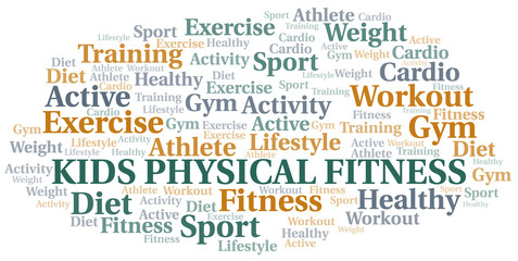 Kids Physical Fitness word cloud. Wordcloud made with text only.