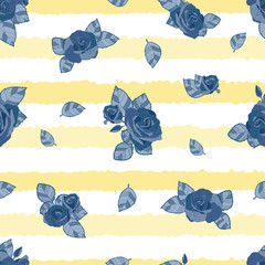 Seamless vector pattern with Roses and stripes - Great as a summer textile print, party invitation or packaging. Surface pattern design. 