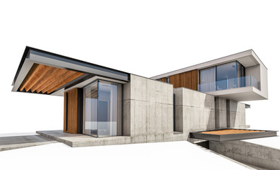 3d rendering of modern cozy house on the hill with garage and pool for sale or rent. Isolated on white