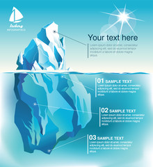Vector infographics. Iceberg under water and above water with sun shining - obrazy, fototapety, plakaty