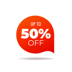 Red Vector Banner speech bubble on white background, up to 50 percent off