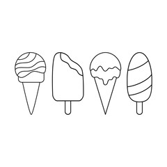 Simple set of ice cream icons. Black and white line icons.