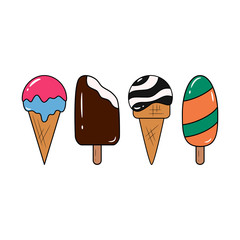 Set of ice cream icons. Collection of colored ice cream. Vector illustration.