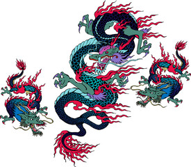 Design of asian dragon. Vector illustration. Good design for greetings, cards and the like.