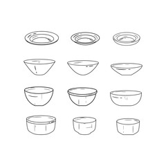 Simple set of dish icons. Black and white plate icon set.