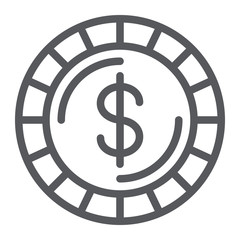 Money coin line icon, finance and money, cent sign, vector graphics, a linear pattern on a white background.