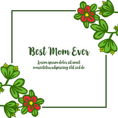 Vector illustration design of card best mom for bright green leafy flower frame