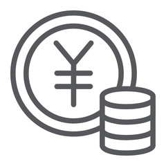 Yen coin line icon, finance and banking, money sign, vector graphics, a linear pattern on a white background.