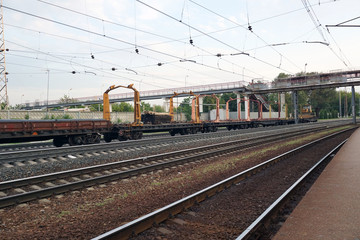 Empty freight train on the railway.