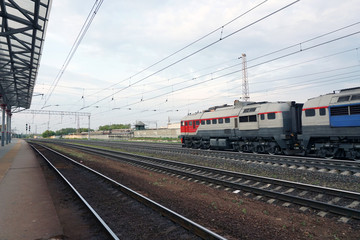 Fototapeta na wymiar Powerful Diesel Locomotive on the railway.