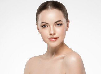 Beauty woman healthy skin face hair and natural makeup beautiful portrait