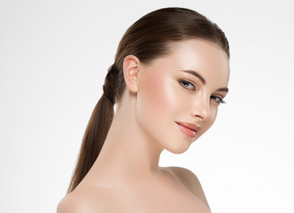 Fototapeta premium Beauty woman healthy skin face hair and natural makeup beautiful portrait