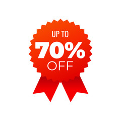 Red award medals symbol on white background, up to 70 percent off