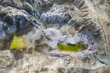 Aerial shot of opencast mine lake