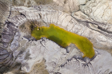 Aerial shot of opencast mine lake