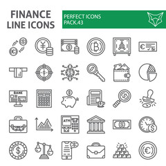 Finance line icon set, money symbols collection, vector sketches, logo illustrations, banking signs linear pictograms package isolated on white background.